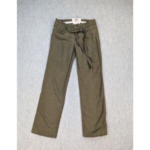 Ruehl No.925 Pants Women 0 Olive Green Linen Wide Leg Y2K Military Tie Waist